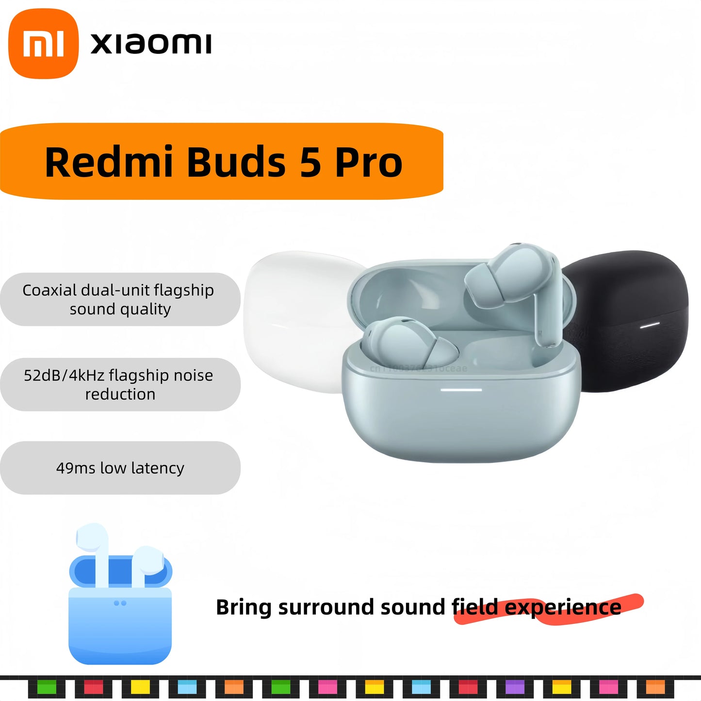 Xiaomi Redmi Buds 5 Pro Noise Cancelling Bluetooth TWS Earphone 40H Battery Life Call Anti Wind Noise Xiaomi Earbud JM