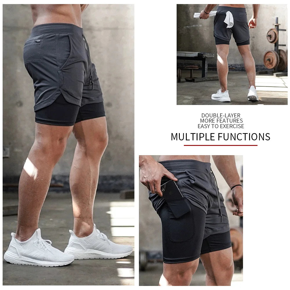 2025 Summer Running Shorts Men 2 in 1 Sports Jogging Fitness Shorts Training Quick Dry Mens Gym Men Shorts Sport gym Short Pants