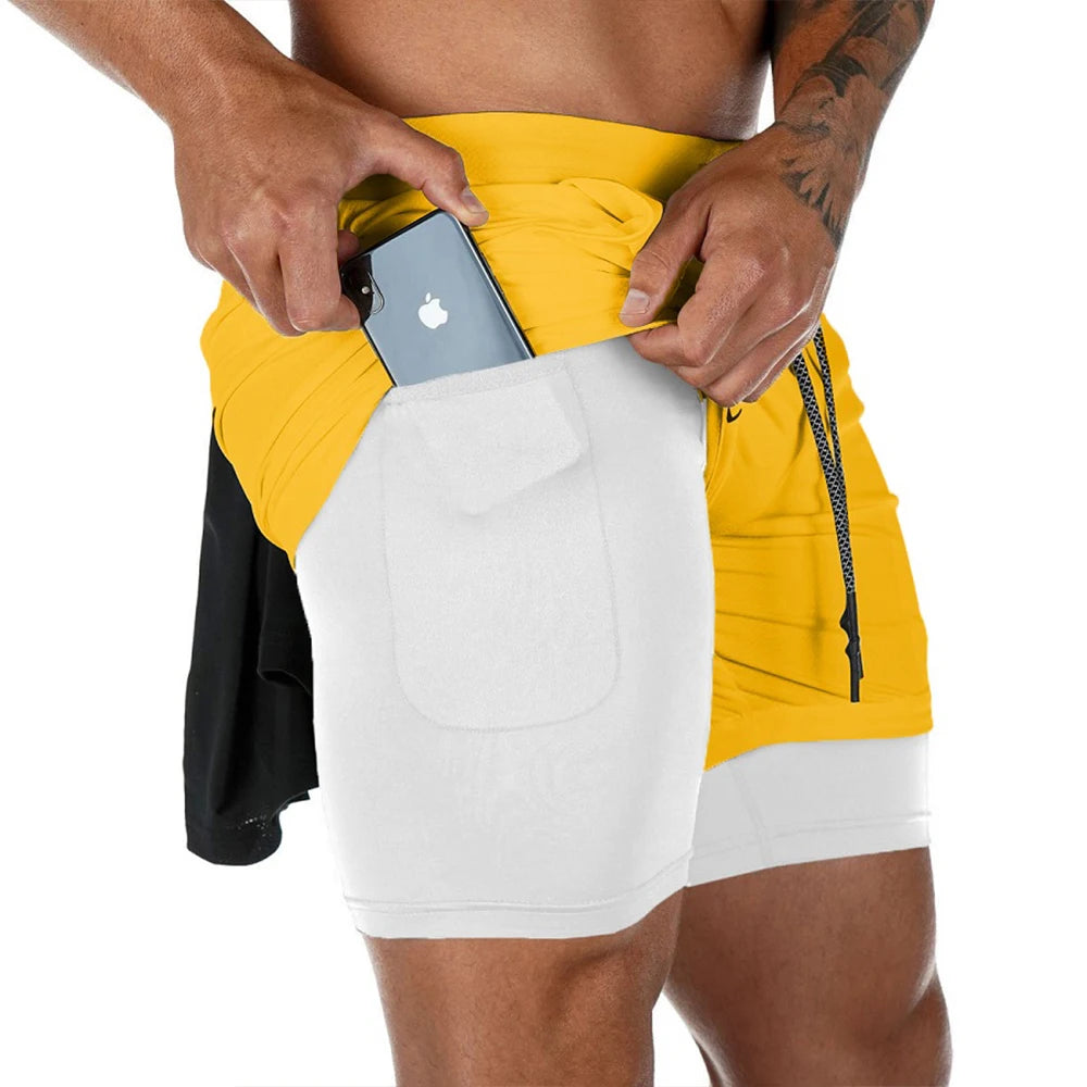 2025 Summer Running Shorts Men 2 in 1 Sports Jogging Fitness Shorts Training Quick Dry Mens Gym Men Shorts Sport gym Short Pants