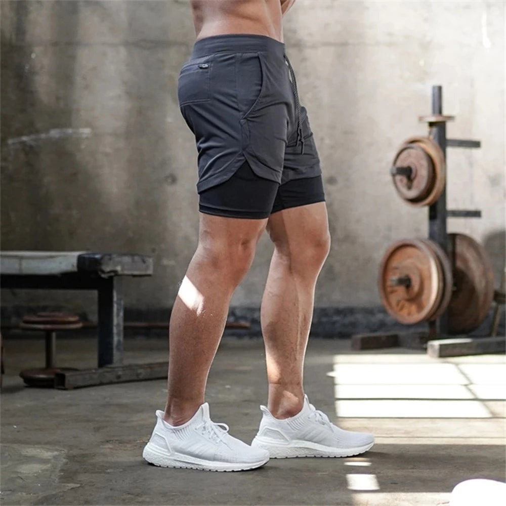 2025 Summer Running Shorts Men 2 in 1 Sports Jogging Fitness Shorts Training Quick Dry Mens Gym Men Shorts Sport gym Short Pants