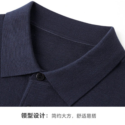 Men's fine spun wool mulberry silk Polo collar short sleeved men's wool knitted short sleeved T-shirt for spring and summer