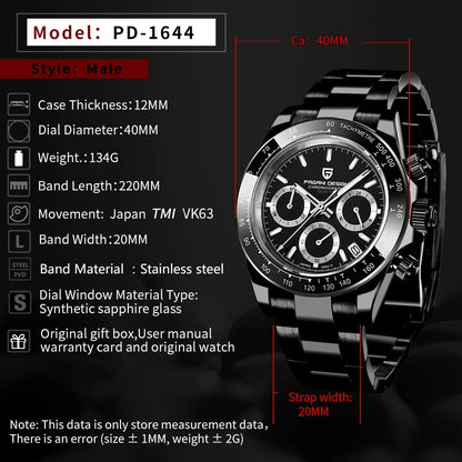 PAGANI DESIGN 2023 New Black Mens Watches Brand Luxury Quartz Watch For Men Chronograph Sports Waterproof Luminous Reloj Hombre