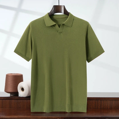 MVLYFLRT Summer New Thin Short Sleeved Men's 100% Lyocell POLO Collar Pullover T-shirt Casual Business Men's Clothing