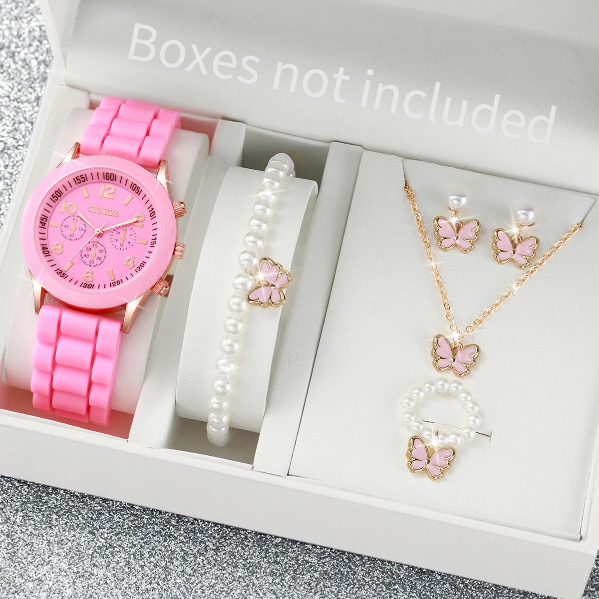 5/6PCS Fashion Women Watches Casual Silicone Band Ladies Quartz Watch Jewelry Set Relogios Feminino Girls Clock Gift（Without Box