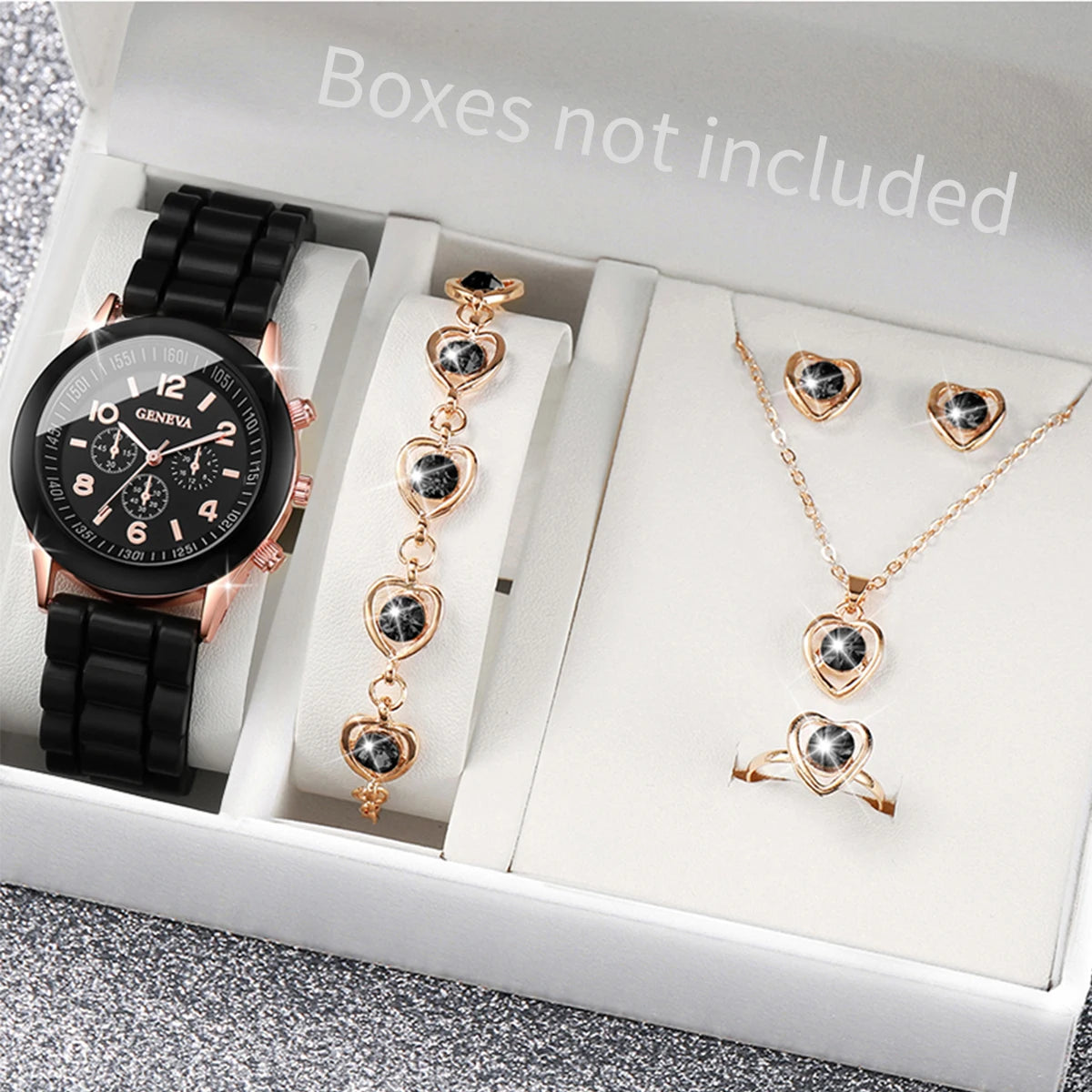 5/6PCS Fashion Women Watches Casual Silicone Band Ladies Quartz Watch Jewelry Set Relogios Feminino Girls Clock Gift（Without Box