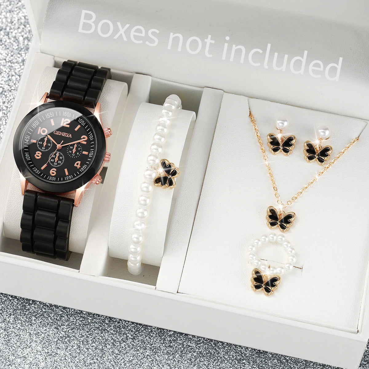 5/6PCS Fashion Women Watches Casual Silicone Band Ladies Quartz Watch Jewelry Set Relogios Feminino Girls Clock Gift（Without Box