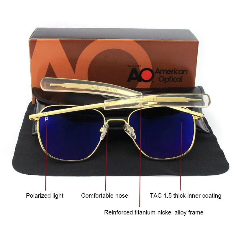 AO Sunglasses Polarized Lens Man Woman USA Army Military Aviation Pilot Sunglasses Luxury Brand Retro Titanium Frames