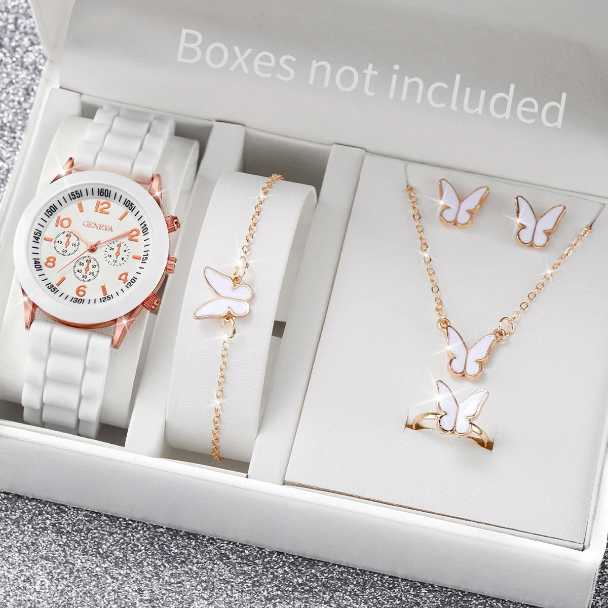 5/6PCS Fashion Women Watches Casual Silicone Band Ladies Quartz Watch Jewelry Set Relogios Feminino Girls Clock Gift（Without Box