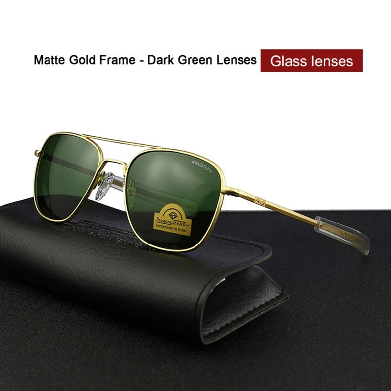 RE Sunglasses Man Woman USA Army Military Aviation Pilot Sunglasses Glass Lens Luxury Brand Retro Titanium Frame High Quality