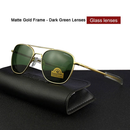 RE Sunglasses Man Woman USA Army Military Aviation Pilot Sunglasses Glass Lens Luxury Brand Retro Titanium Frame High Quality