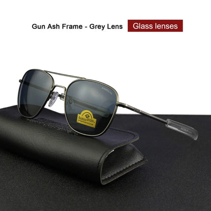RE Sunglasses Man Woman USA Army Military Aviation Pilot Sunglasses Glass Lens Luxury Brand Retro Titanium Frame High Quality