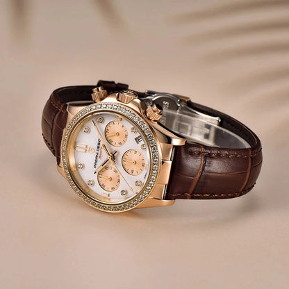 PAGANI DESIGN Women's Automatic Quartz Watch Luxury Sapphire Glass Leather Waterproof Watch Multifunctional Chronometer Women