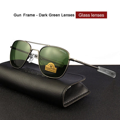 RE Sunglasses Man Woman USA Army Military Aviation Pilot Sunglasses Glass Lens Luxury Brand Retro Titanium Frame High Quality