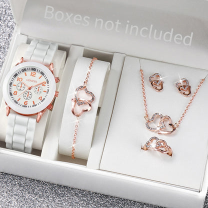 5/6PCS Fashion Women Watches Casual Silicone Band Ladies Quartz Watch Jewelry Set Relogios Feminino Girls Clock Gift（Without Box