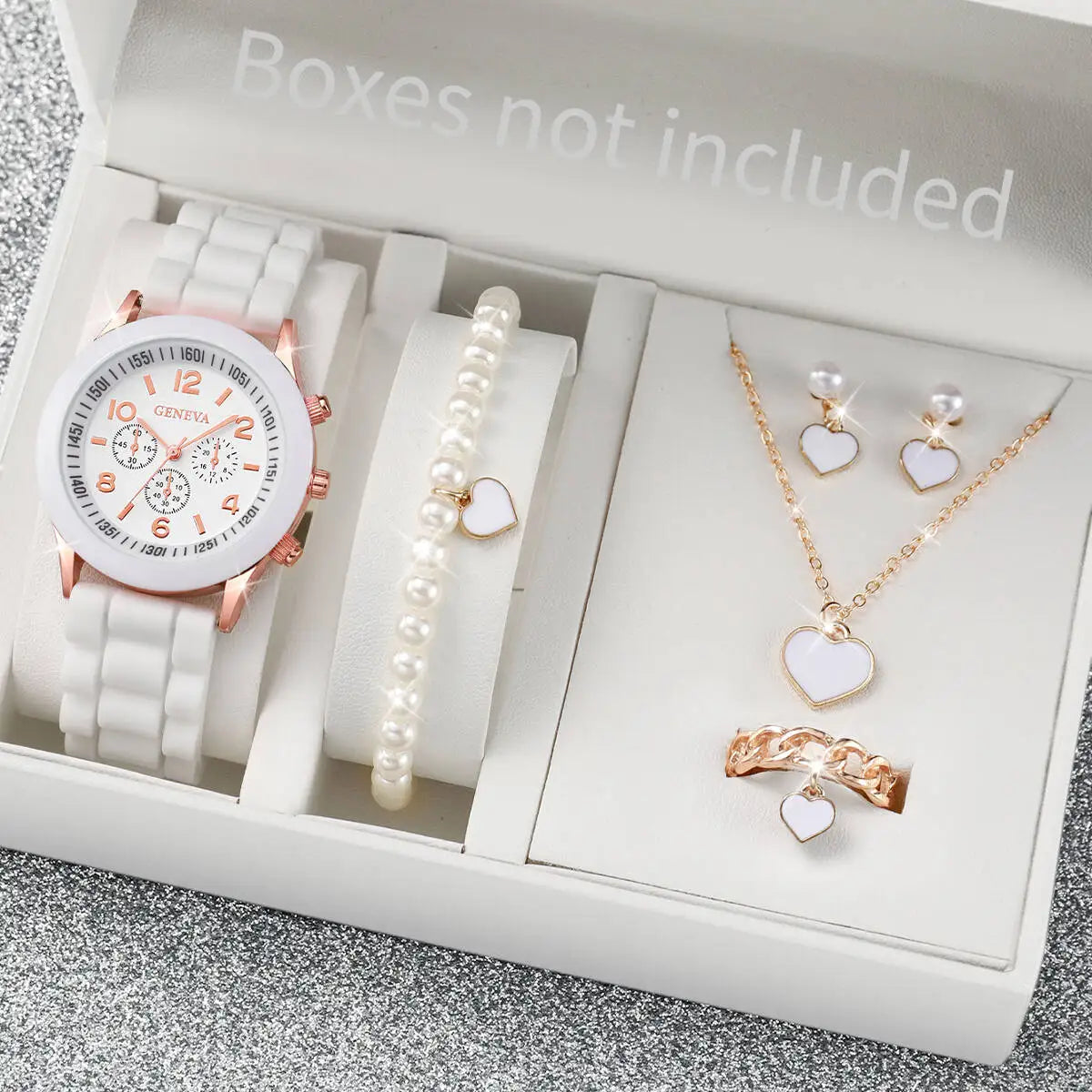5/6PCS Fashion Women Watches Casual Silicone Band Ladies Quartz Watch Jewelry Set Relogios Feminino Girls Clock Gift（Without Box