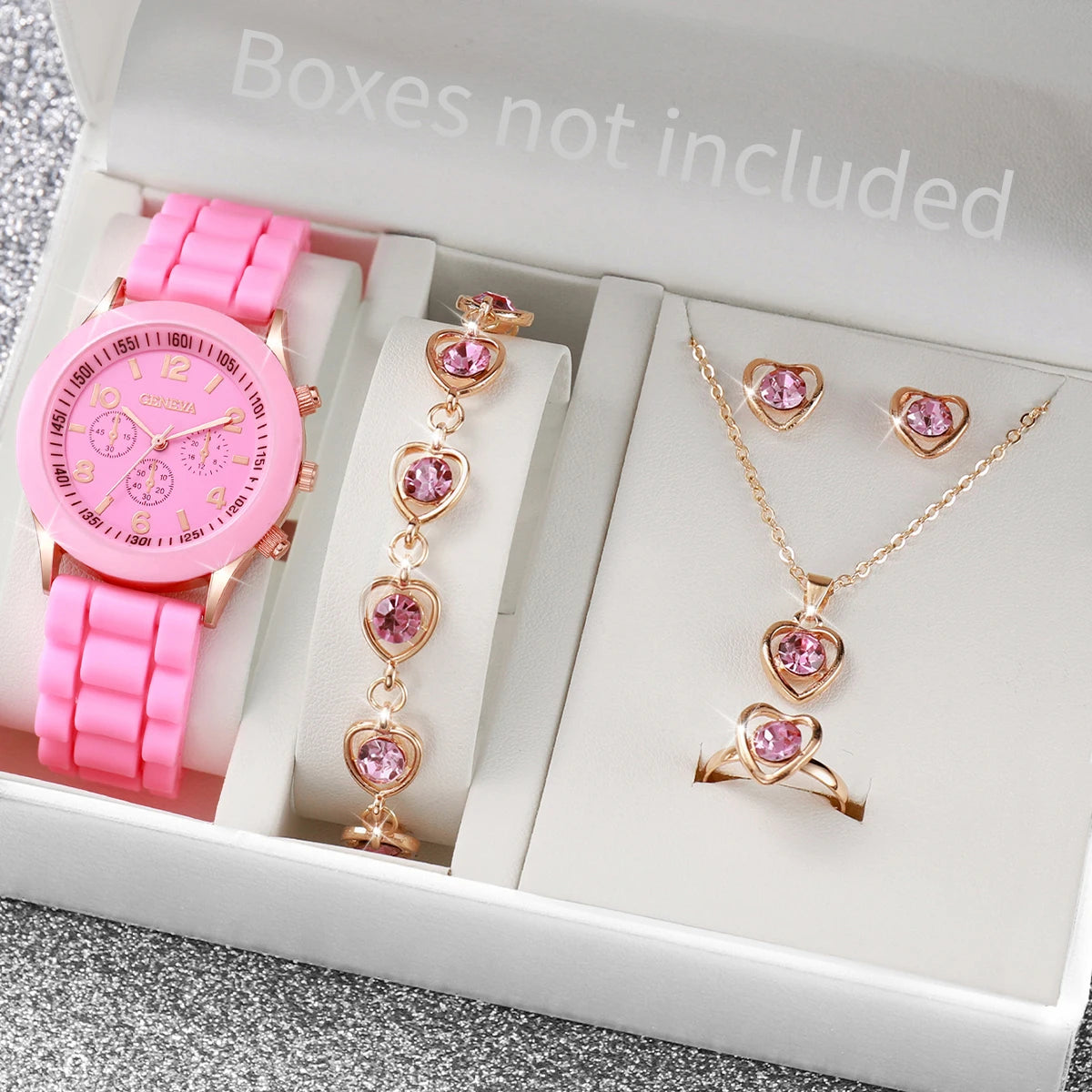 5/6PCS Fashion Women Watches Casual Silicone Band Ladies Quartz Watch Jewelry Set Relogios Feminino Girls Clock Gift（Without Box