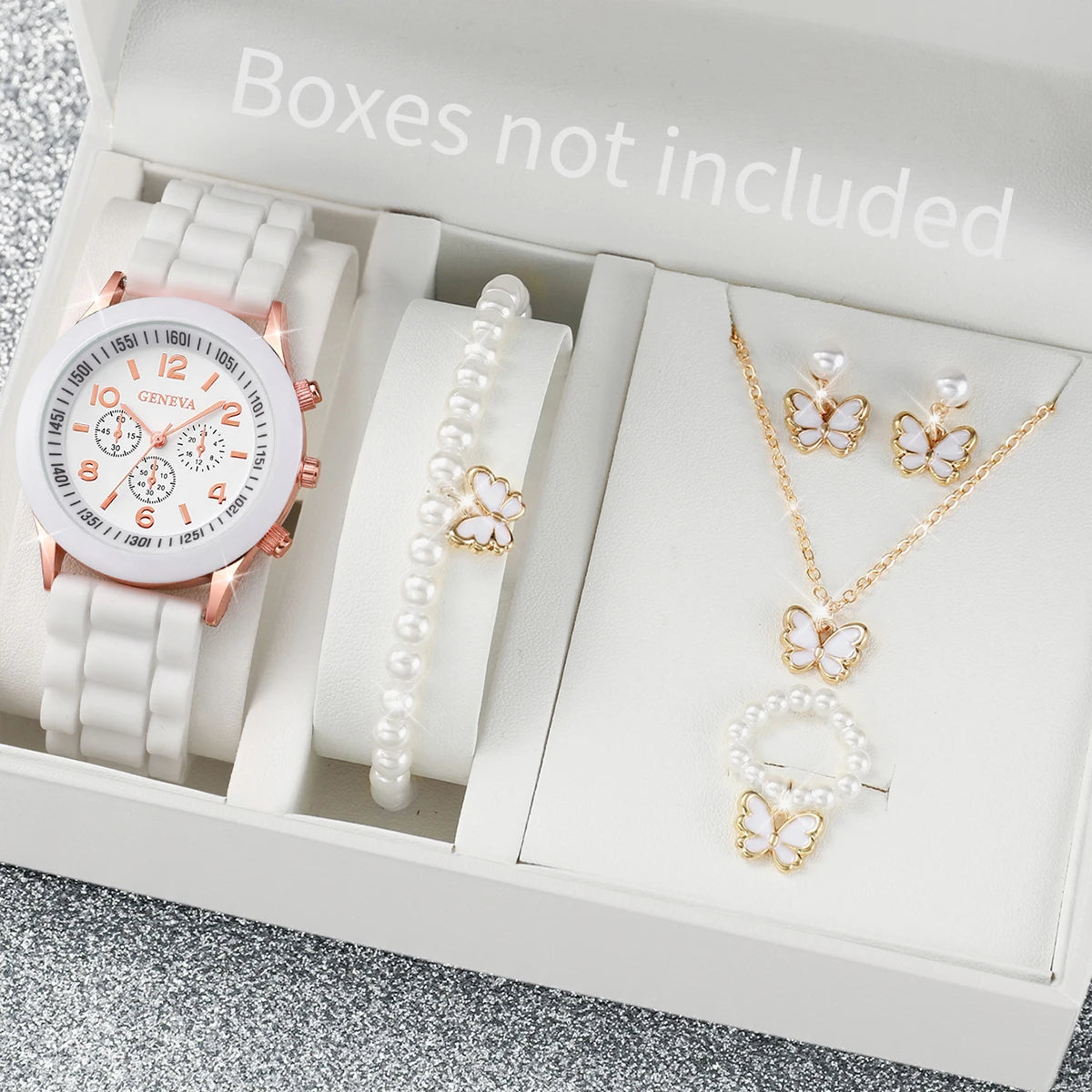5/6PCS Fashion Women Watches Casual Silicone Band Ladies Quartz Watch Jewelry Set Relogios Feminino Girls Clock Gift（Without Box