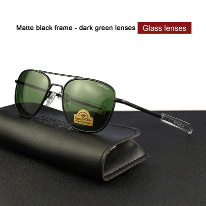 RE Sunglasses Man Woman USA Army Military Aviation Pilot Sunglasses Glass Lens Luxury Brand Retro Titanium Frame High Quality