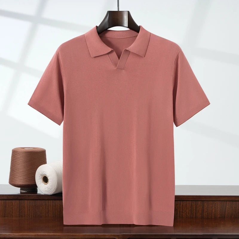 MVLYFLRT Summer New Thin Short Sleeved Men's 100% Lyocell POLO Collar Pullover T-shirt Casual Business Men's Clothing