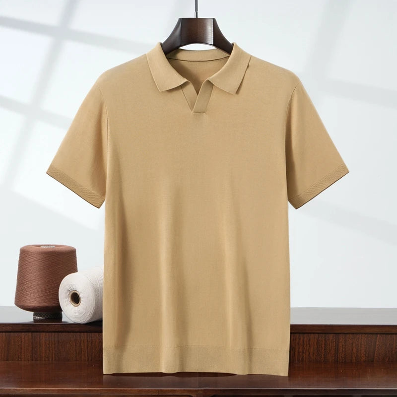 MVLYFLRT Summer New Thin Short Sleeved Men's 100% Lyocell POLO Collar Pullover T-shirt Casual Business Men's Clothing
