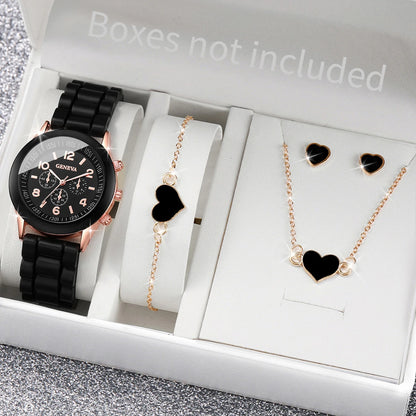 5/6PCS Fashion Women Watches Casual Silicone Band Ladies Quartz Watch Jewelry Set Relogios Feminino Girls Clock Gift（Without Box