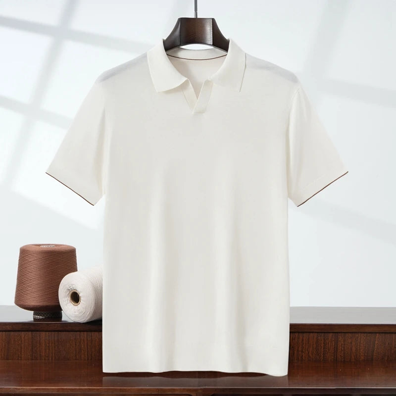 MVLYFLRT Summer New Thin Short Sleeved Men's 100% Lyocell POLO Collar Pullover T-shirt Casual Business Men's Clothing