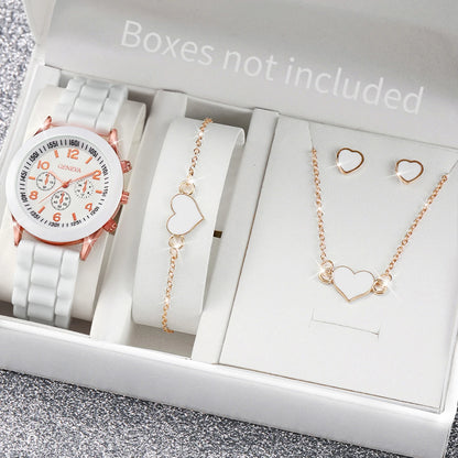 5/6PCS Fashion Women Watches Casual Silicone Band Ladies Quartz Watch Jewelry Set Relogios Feminino Girls Clock Gift（Without Box