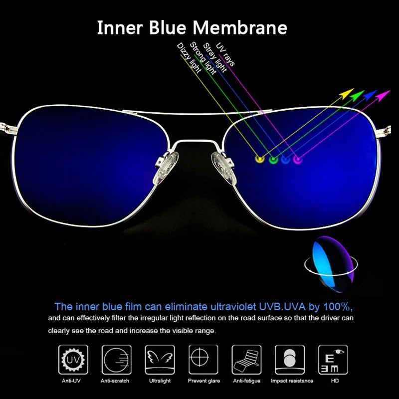 RE Sunglasses Man Woman USA Army Military Aviation Pilot Sunglasses Glass Lens Luxury Brand Retro Titanium Frame High Quality