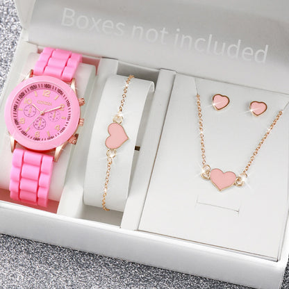 5/6PCS Fashion Women Watches Casual Silicone Band Ladies Quartz Watch Jewelry Set Relogios Feminino Girls Clock Gift（Without Box